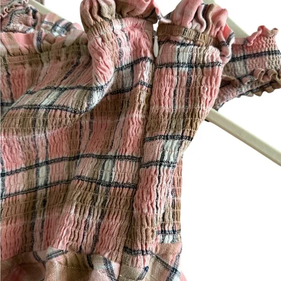 sundays Pink Plaid Smocked Maxi Dress with Ruffle Hem New with tags - Picture 6 of 11